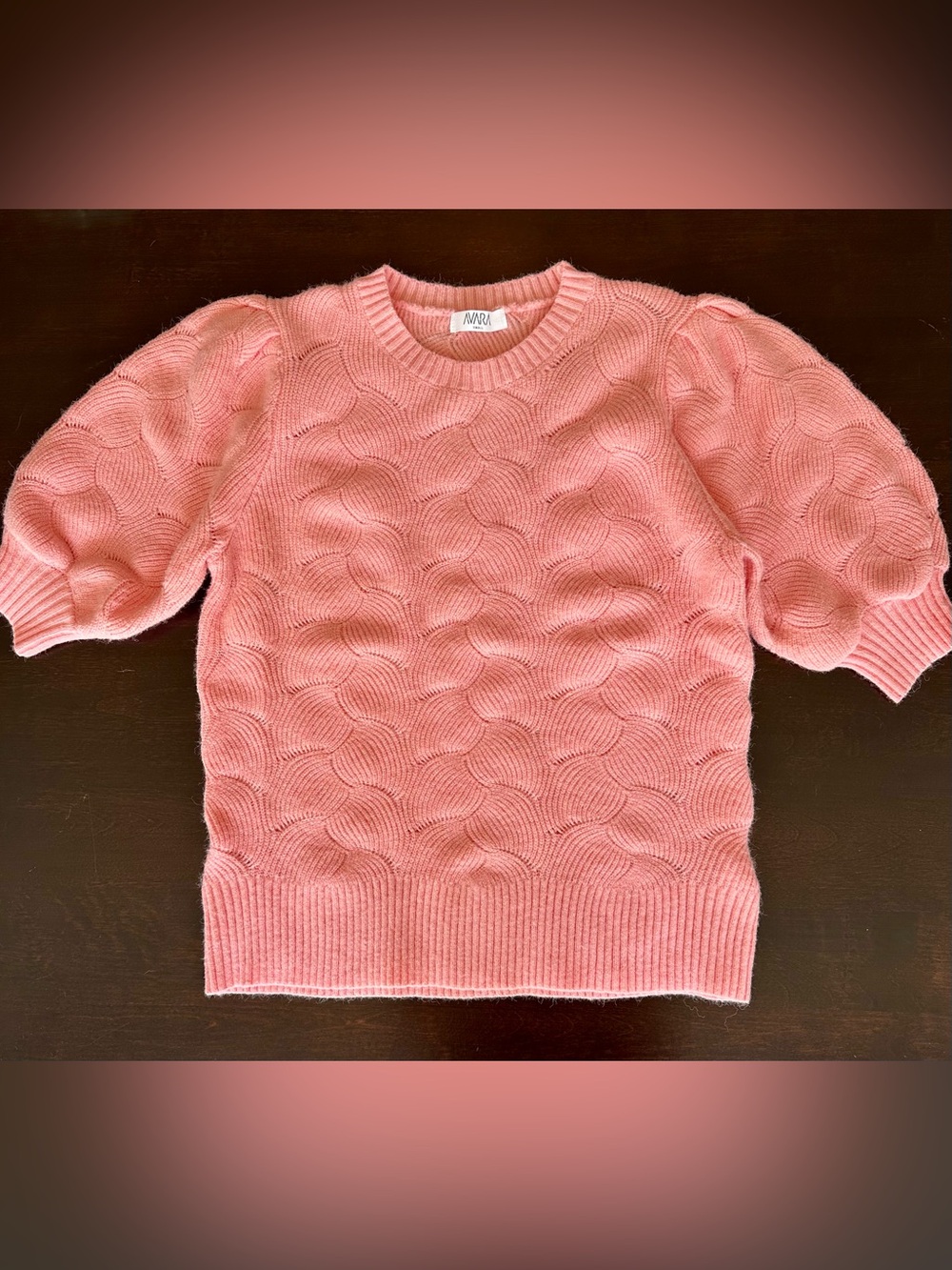 Avara Coral-Pink Puff Sleeve Cable Knit Sweater